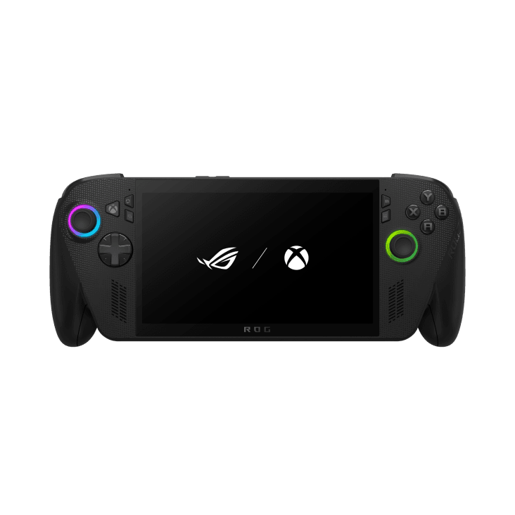 ROG Xbox Ally X negra vista de frente, render oficial de ASUS y ROG.