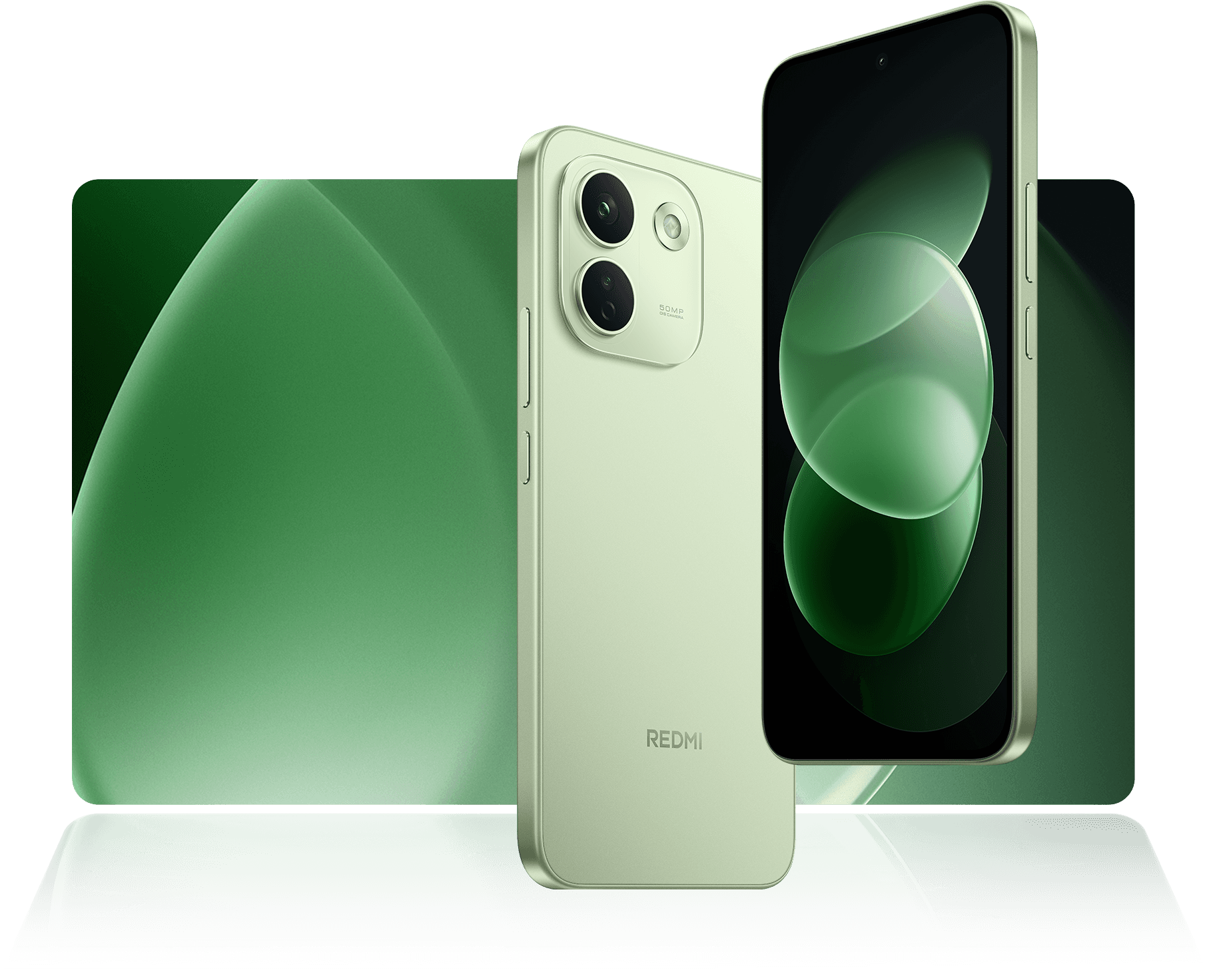 Render oficial del Redmi Note 17 Pro Max 5G verde, visto por delante y por detrás.